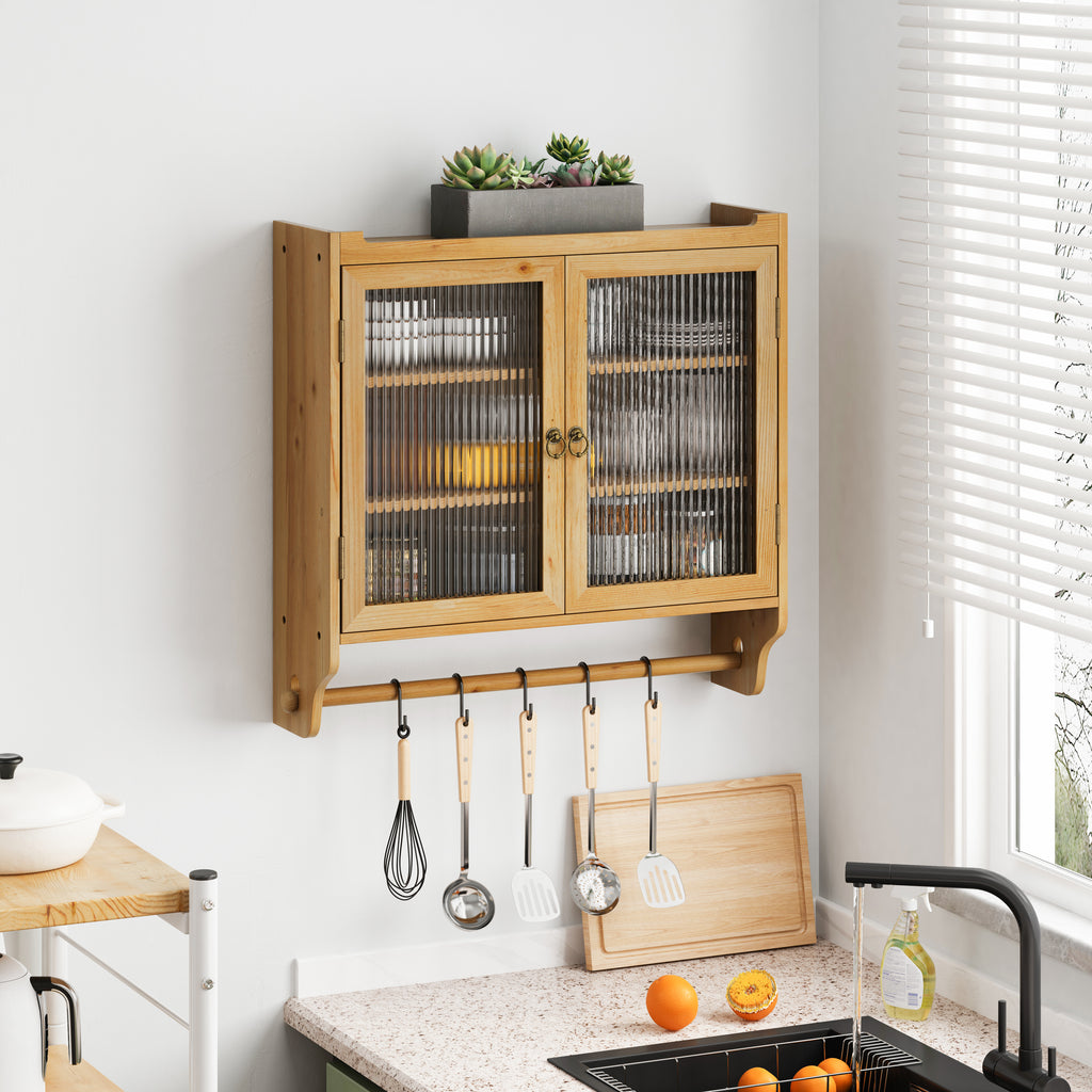 Galatea Glass-Door Wall Cabinet with Towel Rail, Natural, 25 in