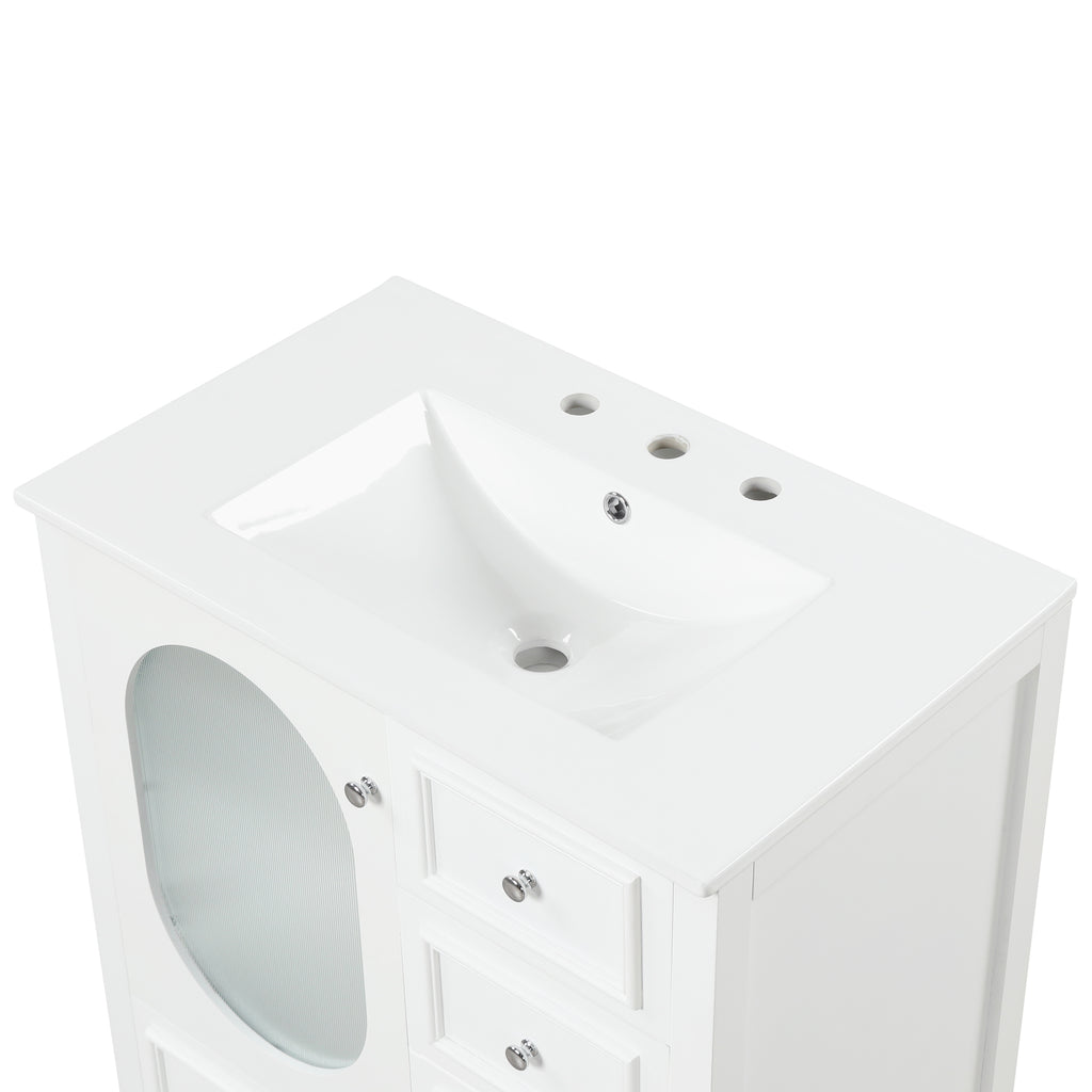 Giotto Three-Drawer Bathroom Vanity with Sink, White, 30 in