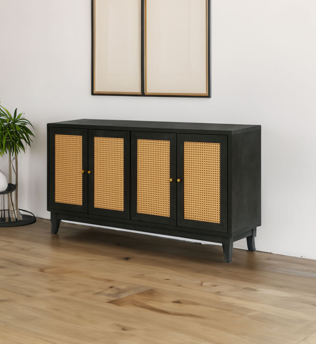 Kristoff Rattan Four-Door Sideboard, Dark Grey, 60 in