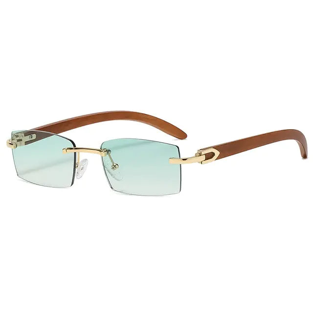 Rectangle Fashion Rimless Sunglasses Gold Gradient Green