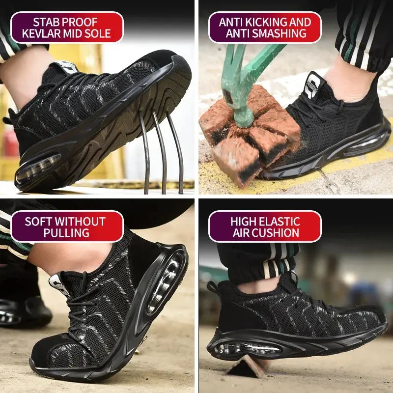 Air Cushion Men Work Safety Shoes Anti-smashing Steel Toe Cap Working Boots Construction Indestructible Sneakers Male Footwear - Eloy Royal