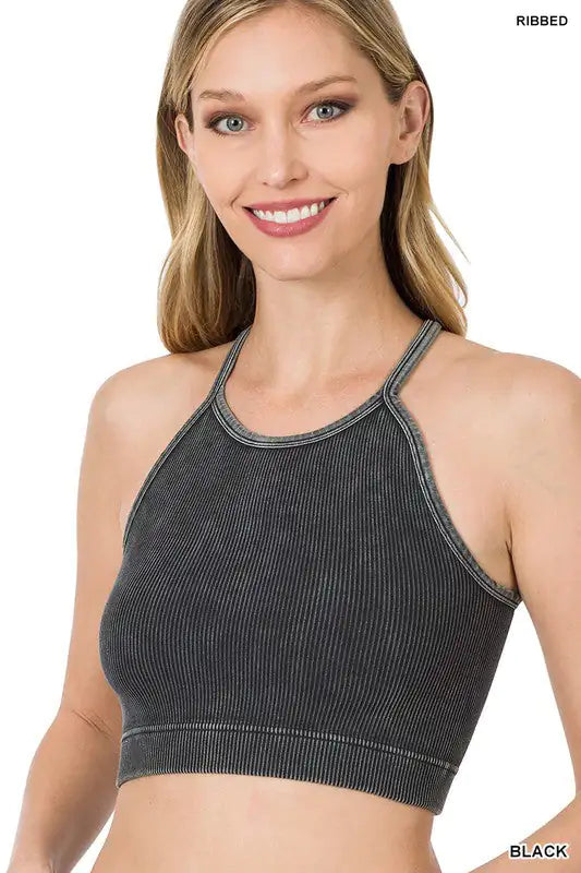 WASHED RIBBED SEAMLESS CROPPED CAMI TOP