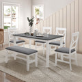 Tarragona 6-Piece Farmhouse Dining Set with Bench, Grey and White