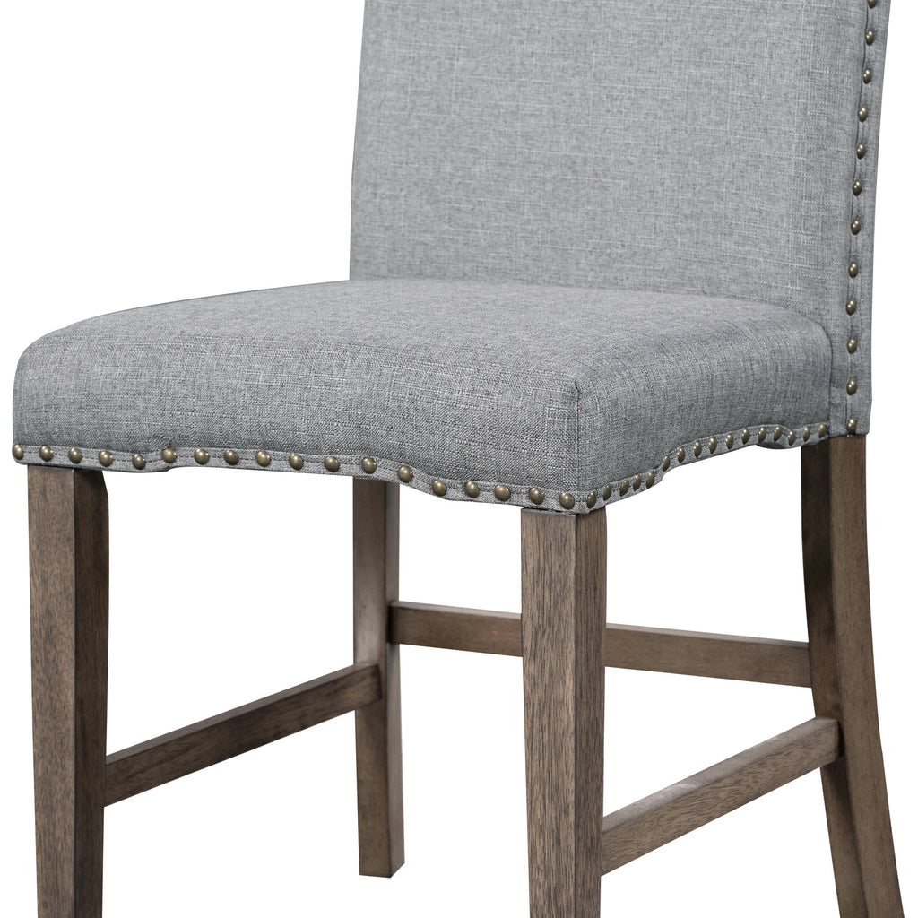 TOPMAX Mid Century Solid Wood 7-Piece Expandable Dining Table Set with Soft Cushioned Chair, Gold Brown+Gray Cushions