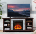 Graziella Faux Stone Media Console with 18 in Fireplace, Cherry, 58 in