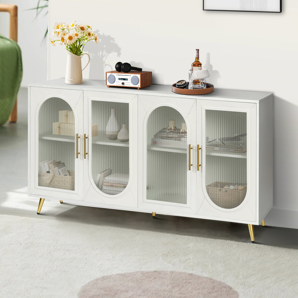 Odette antique white reeded-glass TV stand, view 5