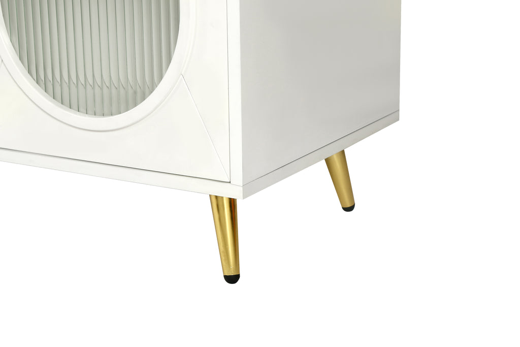 Odette antique white reeded-glass TV stand, view 3