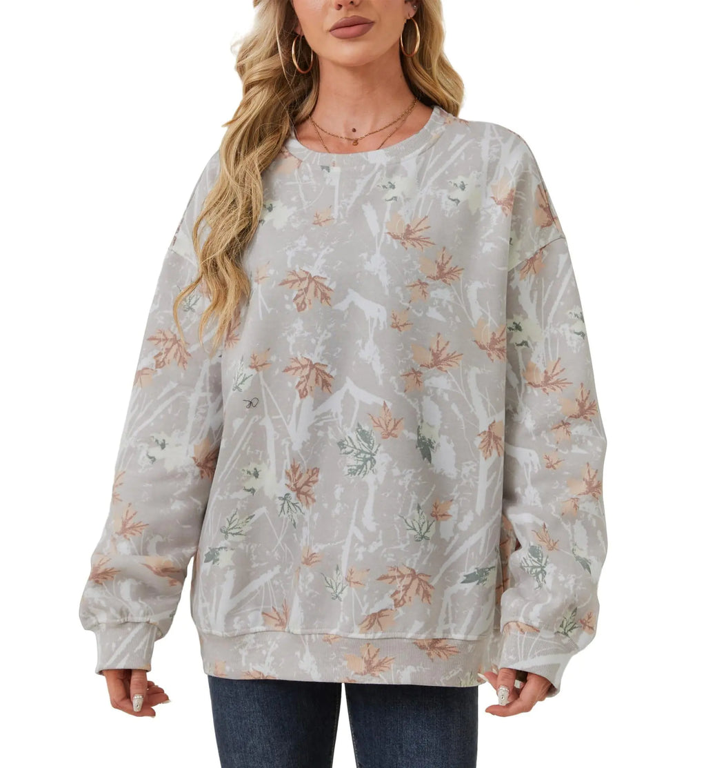 Camo Sweatshirt for WomenMaple Leaf Print Oversized Sweatshirt for WomenWomens Camo Crewneck Sweatshirt (12XL) 1 XX-Large