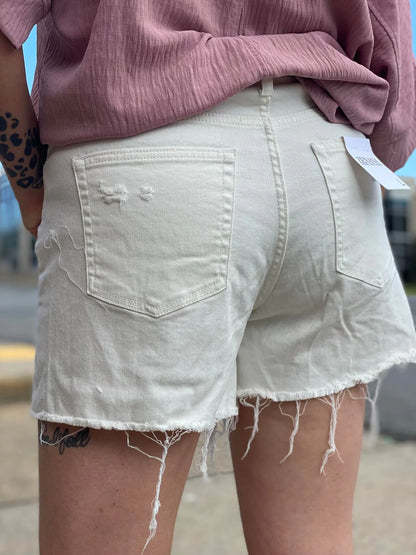 ZENANA RAW HEM WHITE DENIM SHORTS