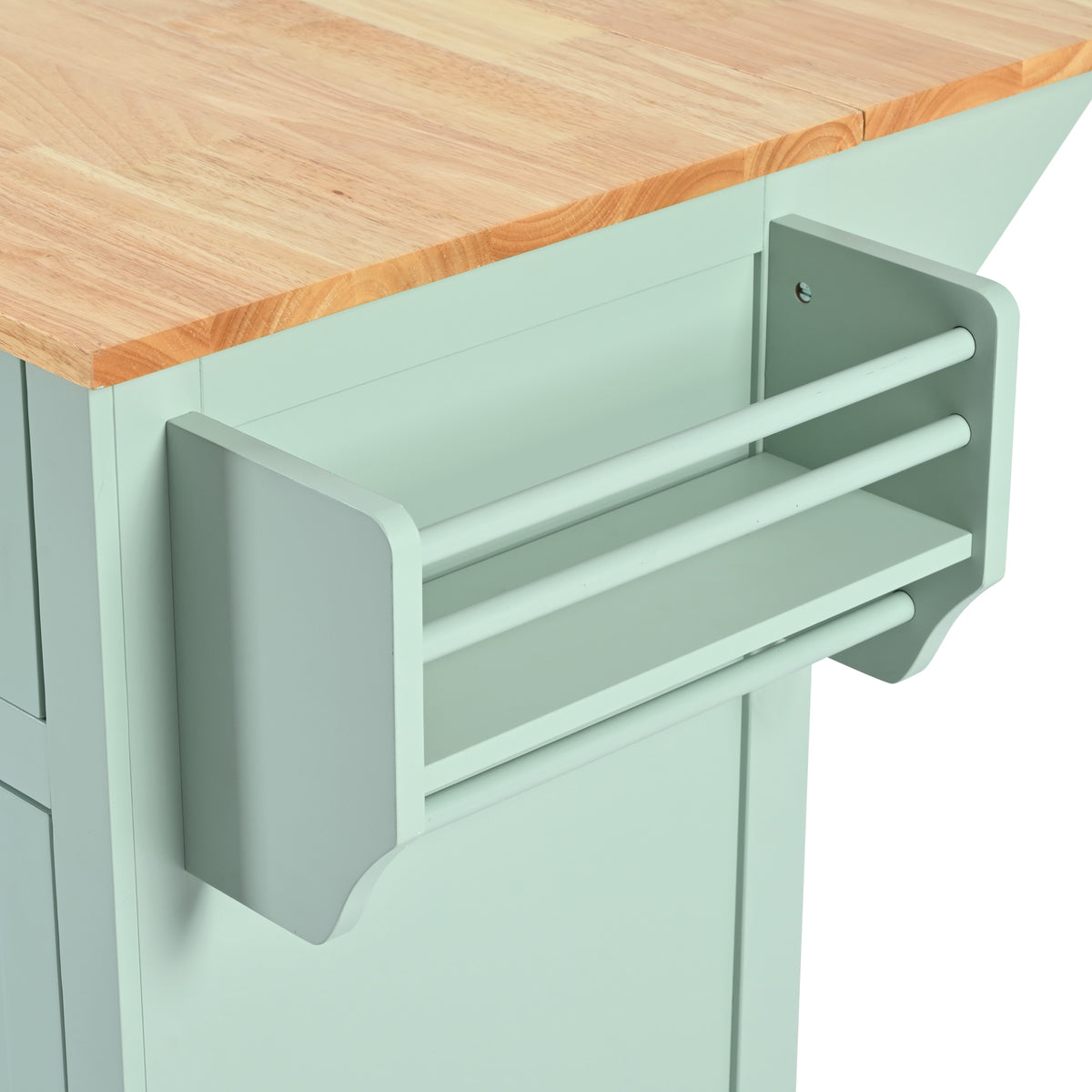 Novara Rubberwood Drop-Leaf Kitchen Island Cart, Mint Green