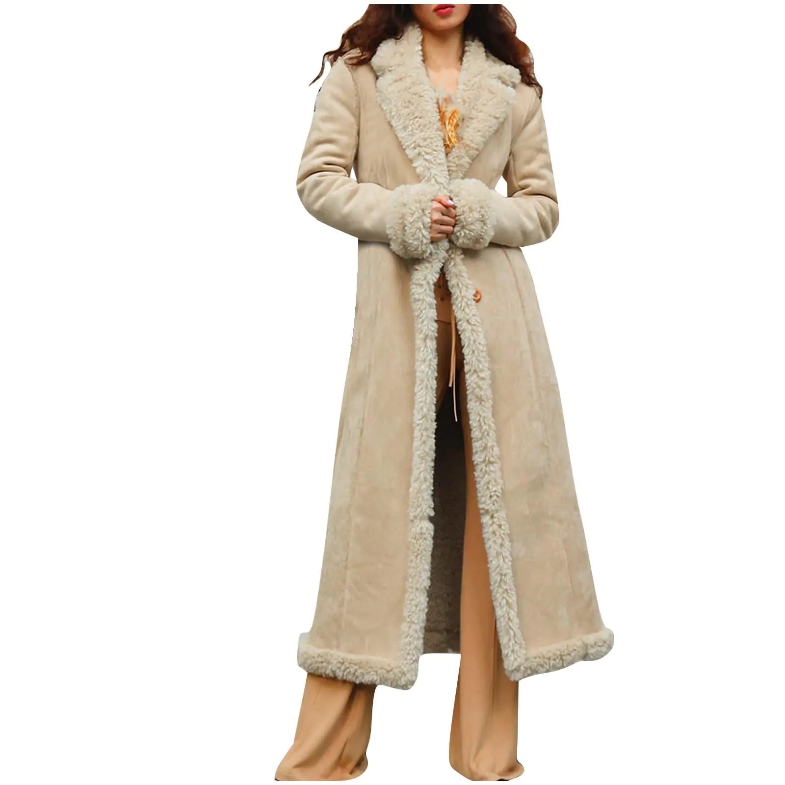 Long Winter Coats for Women Thick Fleece Lined Jacket Plus Size Parka Coat Open Front Cardigan Jacket Warm Outerwear Fashion Outfits Trench Coat