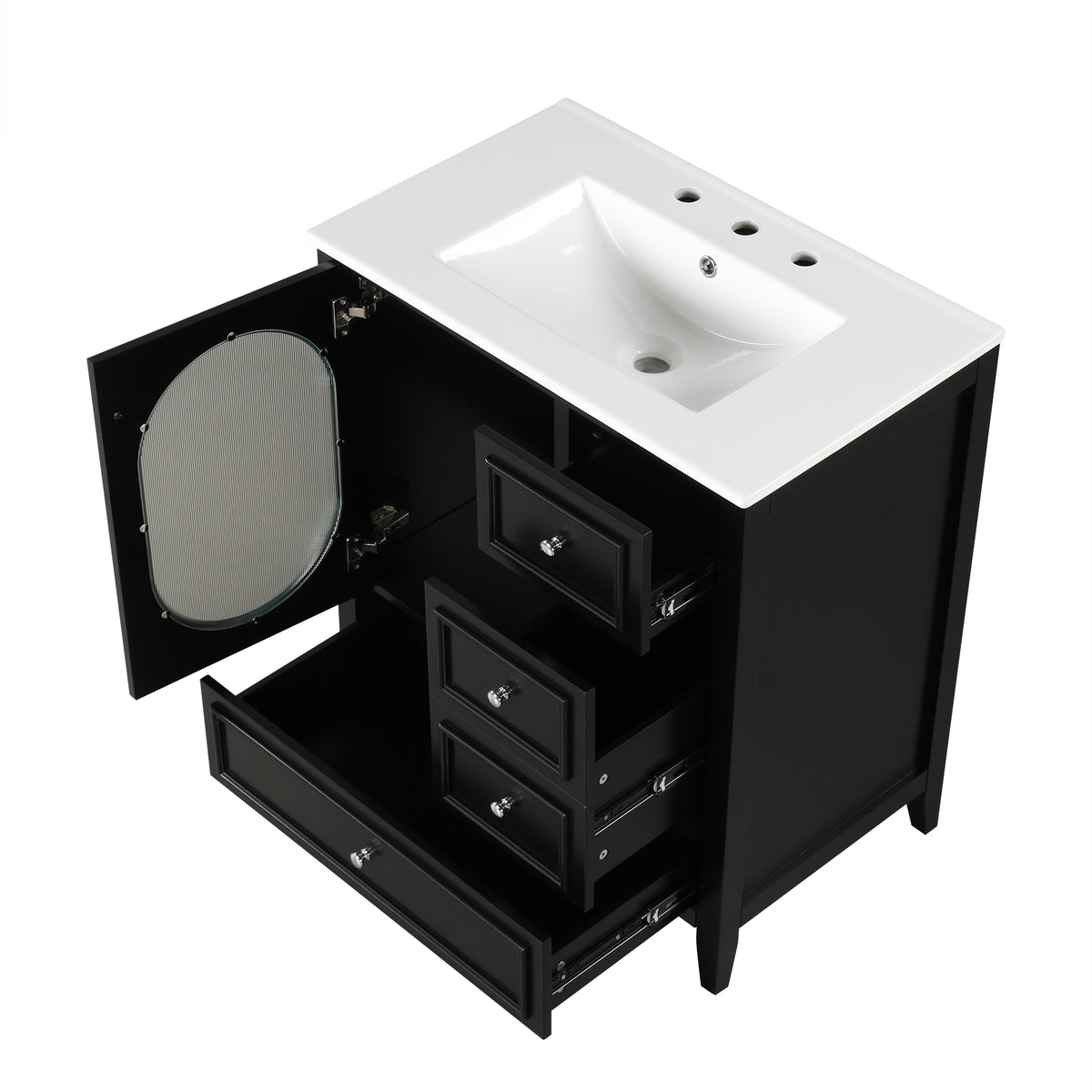 Giotto Three-Drawer Bathroom Vanity with Sink, Black, 30 in