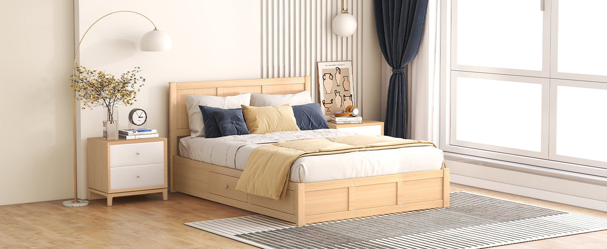 Oakes Wood Platform Bed with Storage Drawers, Wood Tone, Full