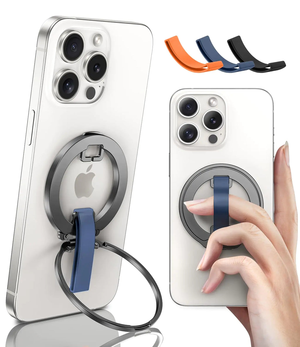 [2024 Newest] Goton Compatible with MagSafe Phone Grip Ring Holder with Slilicone Strap Loop MagSafe Phone Stand for iPhone 15 ProMax Pro Plus iPhone 14 13 12 Case for MagSafe Accessories Graphite