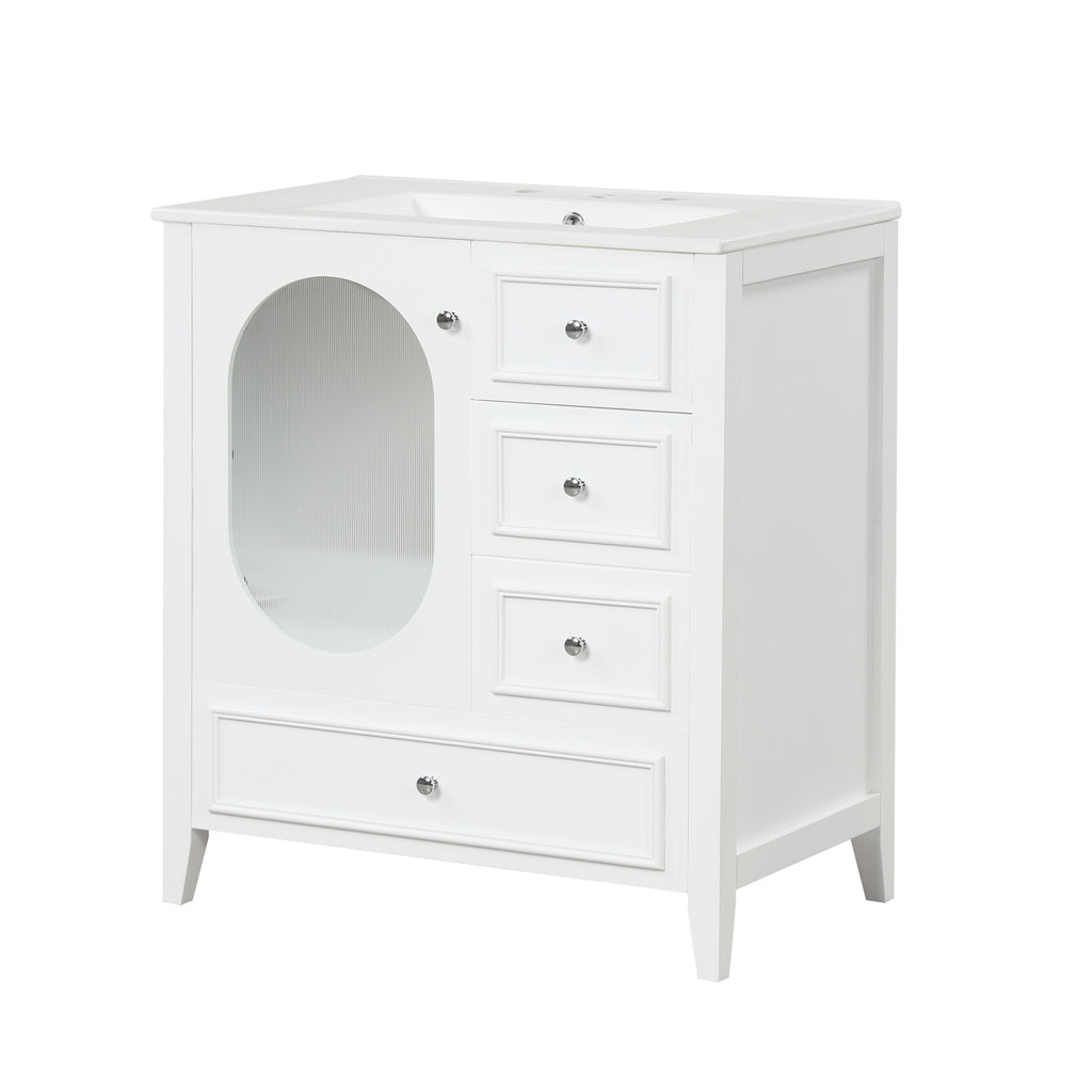 Giotto Three-Drawer Bathroom Vanity with Sink, White, 30 in