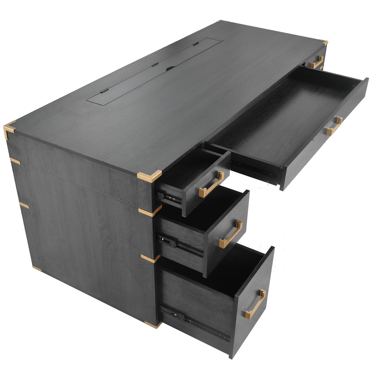 Sheridan Metal-Trim Executive Desk, Black and Gold, 70 in