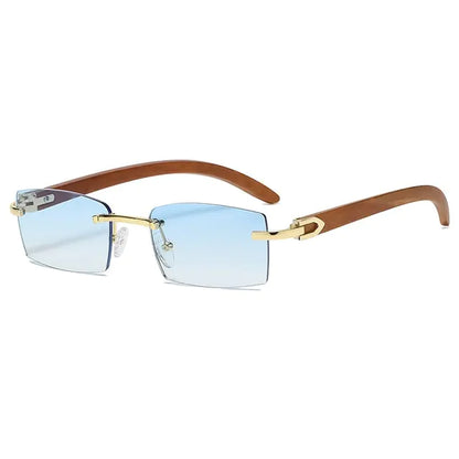 Rectangle Fashion Rimless Sunglasses Gold Blue