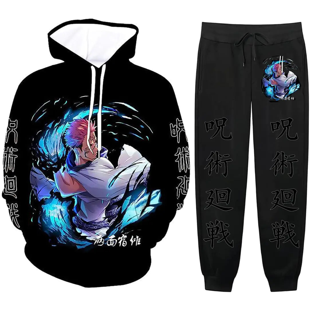 CAVTPME Anime Hoodie And Pant Set for Men Women Novelty 3D Hoodies Sweatshirt 2 Piece Hoodie Sweatpants Set 08 No.2 Medium