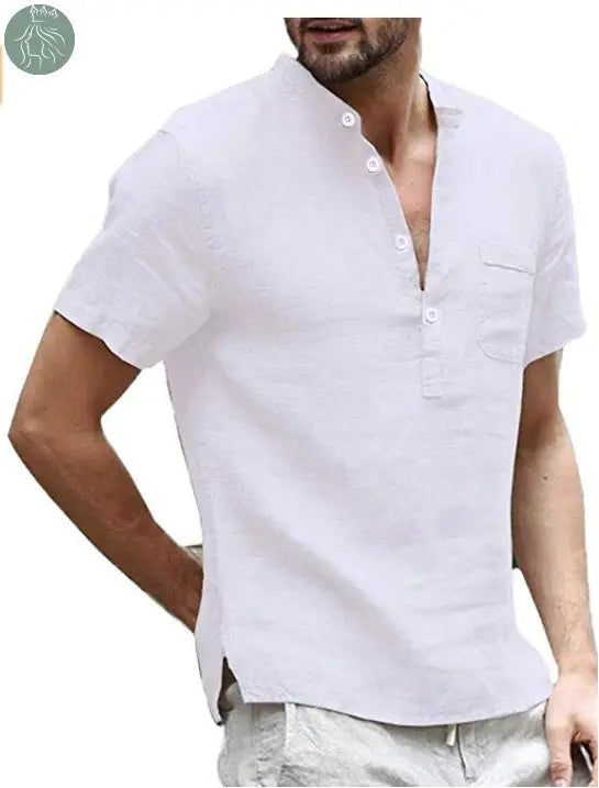 Casual Linen Solid Color Shirt Button V Neck Beach Shirt Men Summer Tops - Eloy Royal