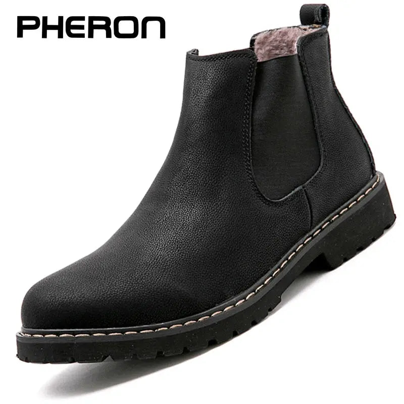 Chelsea Boots Men Winter Shoes Black Split Leather Boots Mens Footwear Warm Plush Fur Winter Boots For Men Zapatos Hombre - Eloy Royal