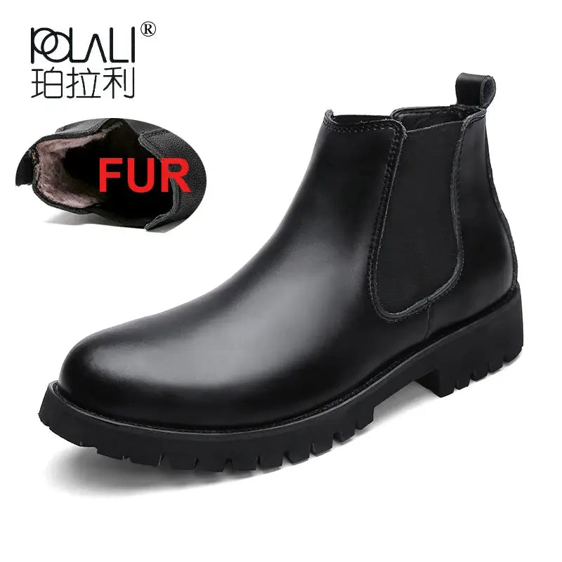 Chelsea Boots Men Winter Shoes Black Split Leather Boots Mens Footwear Warm Plush Fur Winter Boots For Men Zapatos Hombre - Eloy Royal