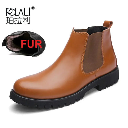 Chelsea Boots Men Winter Shoes Black Split Leather Boots Mens Footwear Warm Plush Fur Winter Boots For Men Zapatos Hombre - Eloy Royal