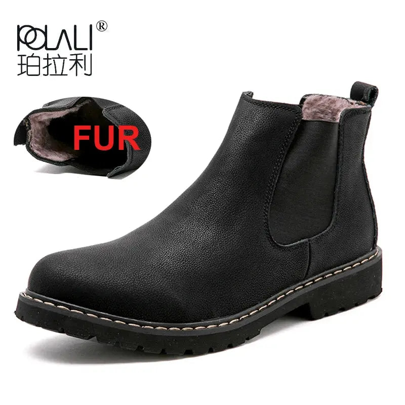 Chelsea Boots Men Winter Shoes Black Split Leather Boots Mens Footwear Warm Plush Fur Winter Boots For Men Zapatos Hombre - Eloy Royal