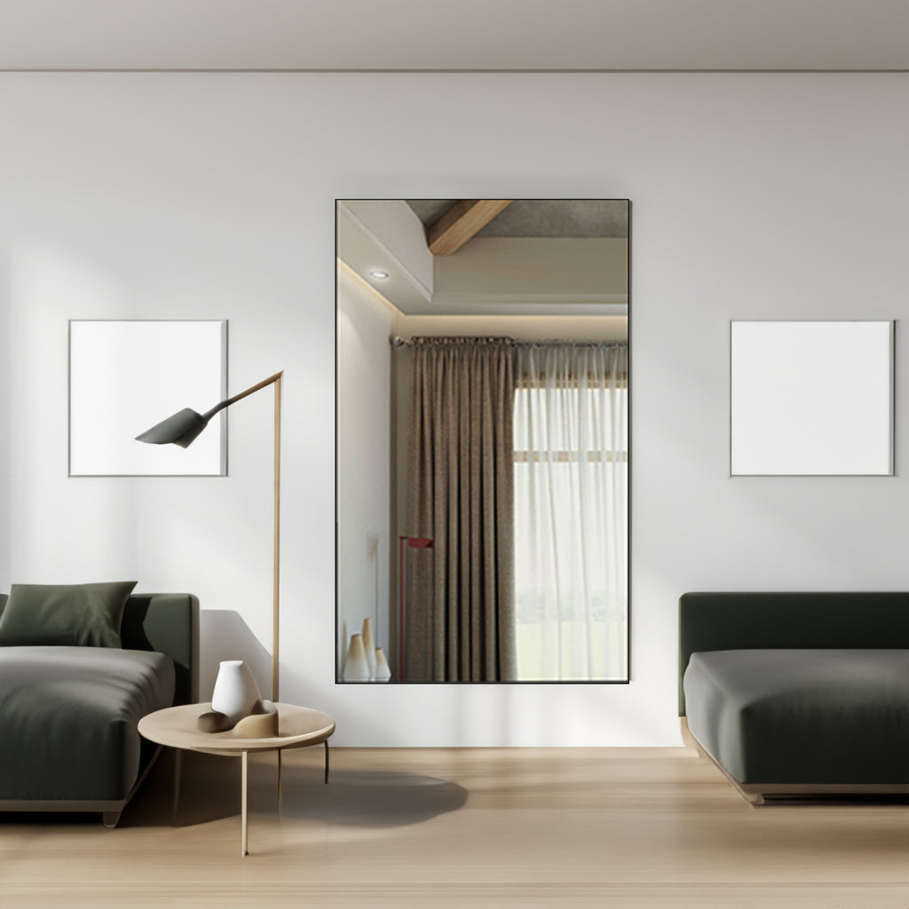 Jourdan Oversized Rectangular Wall Mirror, Black Aluminum, 60 x 36 in
