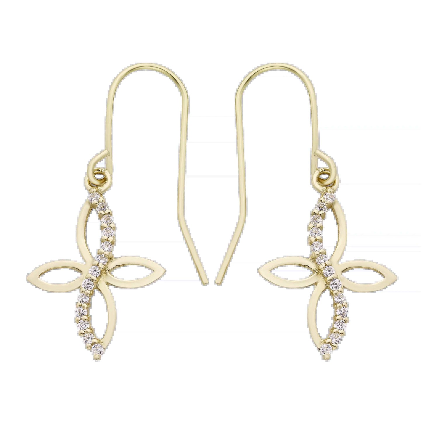 14k Gold Lab-Created White Topaz Cross Drop Earrings - Eloy Royal