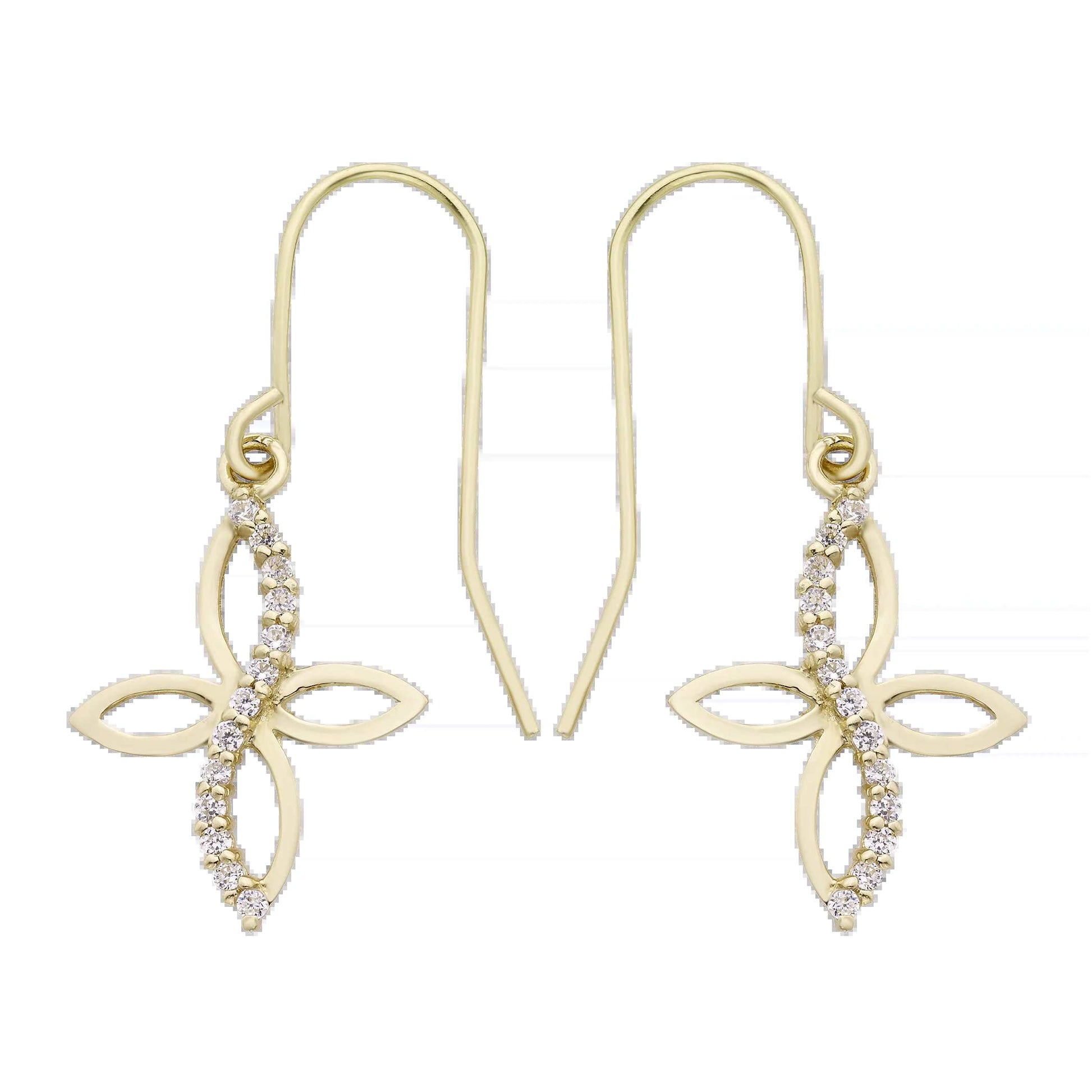 14k Gold Lab-Created White Topaz Cross Drop Earrings - Eloy Royal