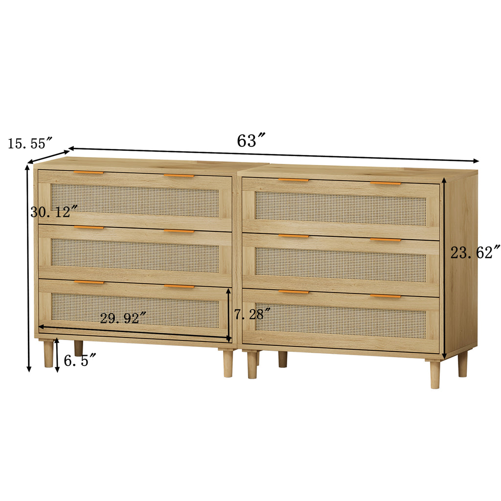 Nervi Rattan Three-Drawer Storage Cabinet, Oak, Set of 2