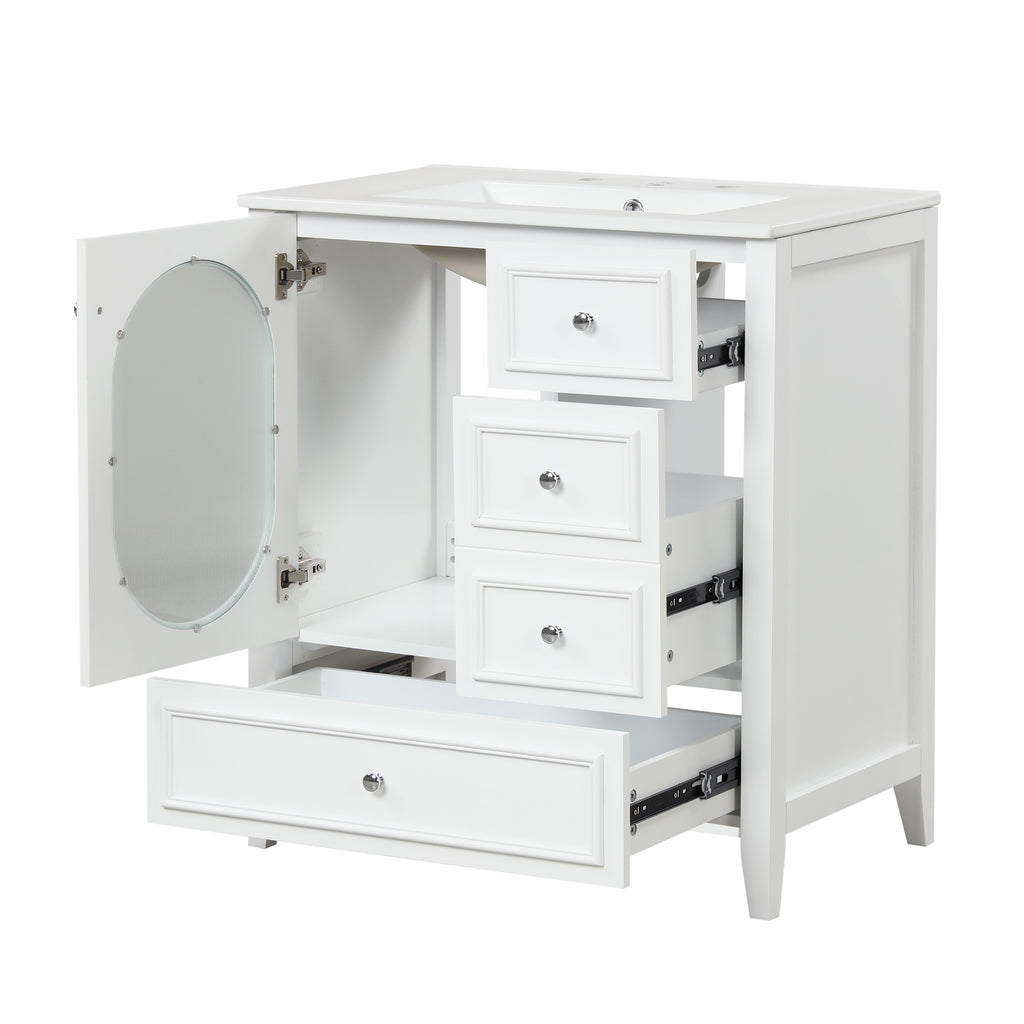 Giotto Three-Drawer Bathroom Vanity with Sink, White, 30 in