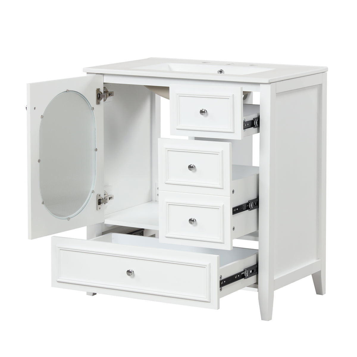 Giotto Three-Drawer Bathroom Vanity with Sink, White, 30 in