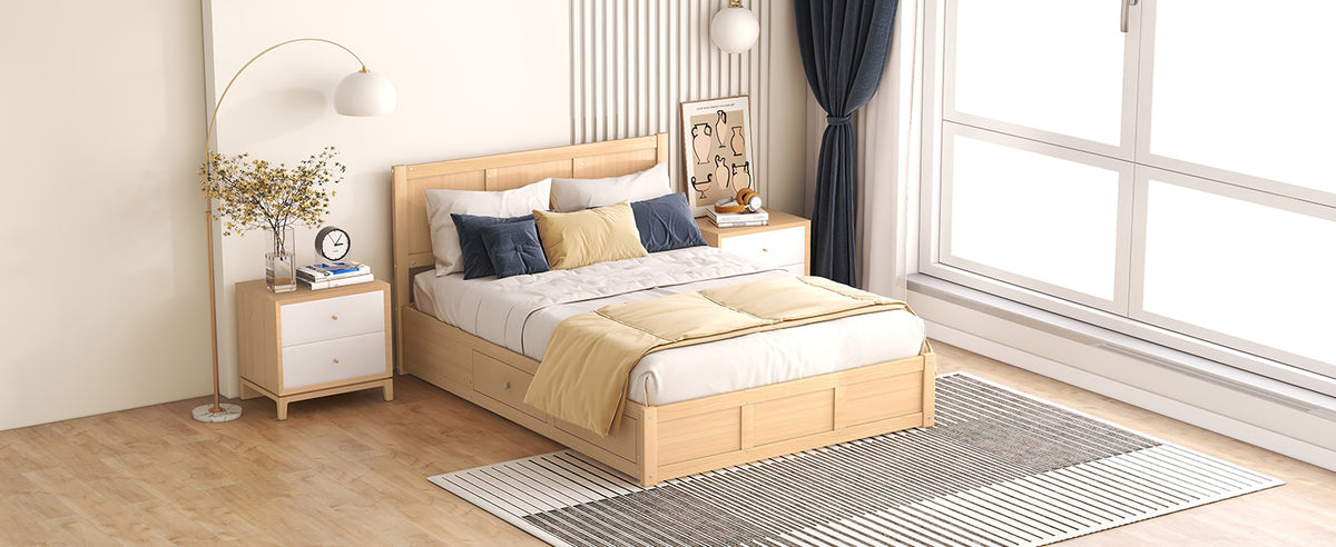 Oakes Wood Platform Bed with Storage Drawers, Wood Tone, Full