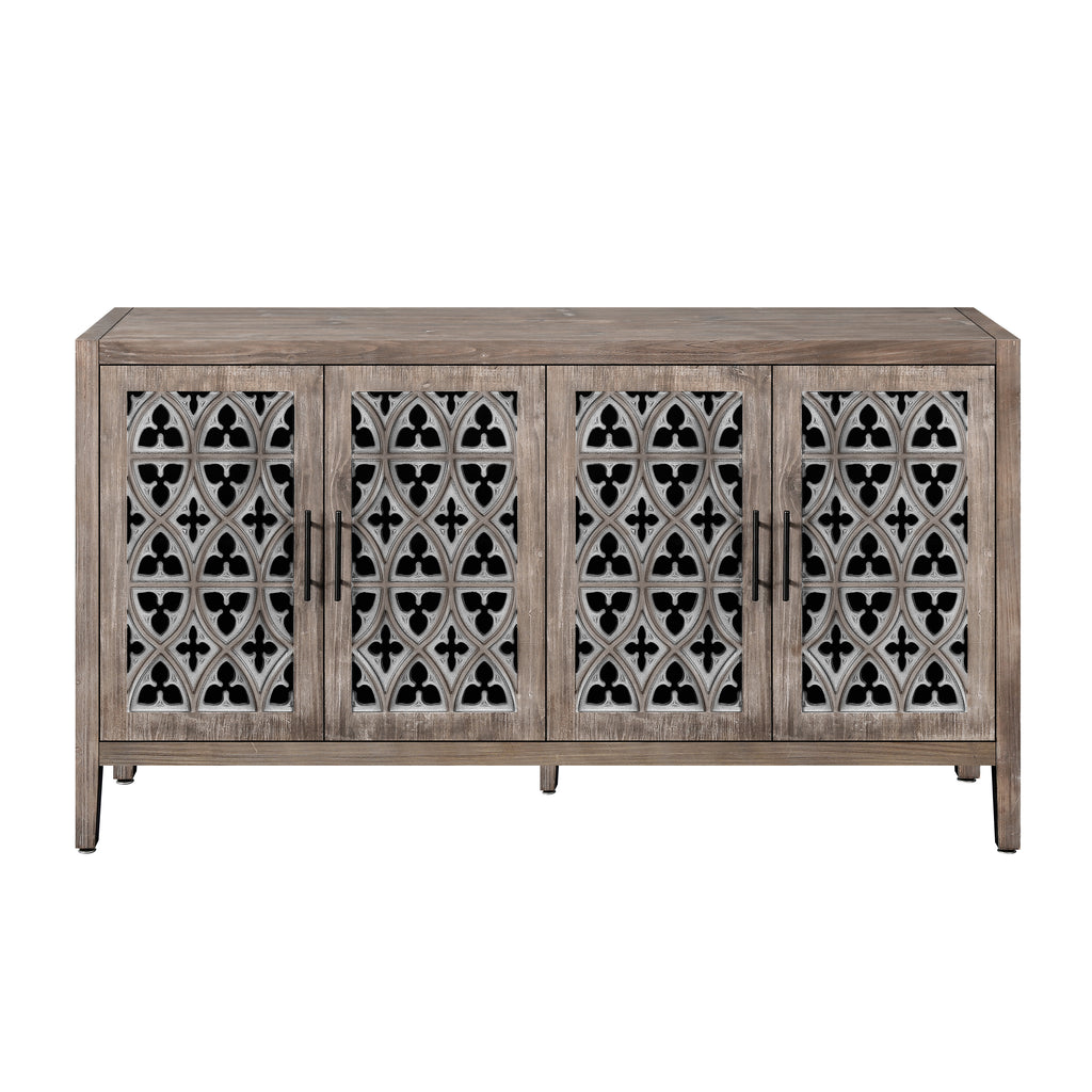 Laurent antique brown carved-door sideboard, view 4