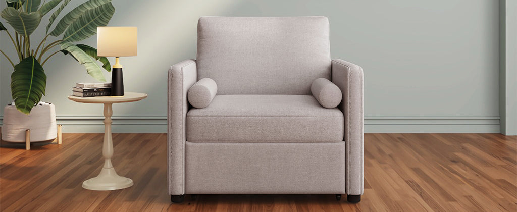 Delmont 3-in-1 Convertible Sleeper Chair, Tan Linen