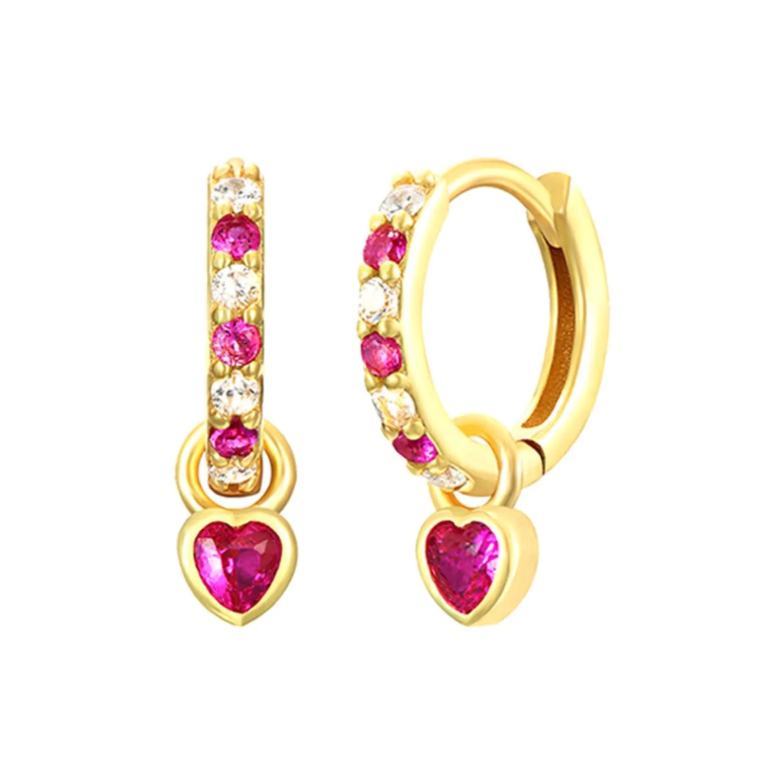 Small Gold Huggie Hoop Earrings For Women Hot Pink Earrings With Hot Pink Heart Drop Gold Plated Hoop Earrings Hypoallergenic Cubic Zirconia Dangle Hot Pink Jewelry #2 Hot Pink