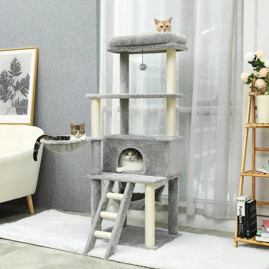 Domestic Delivery Cats Climbing Trestle Pet Scratcher Tree Candos Multi-Levels Jumping Furniture Ball Cat Playing Toys With Nest - Eloy Royal