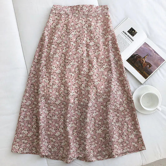 Korean Vintage Floral Slim Versatile High Waist Female Skirt - Eloy Royal