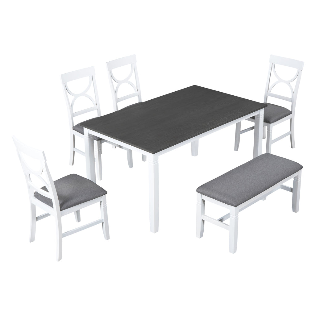 Tarragona 6-Piece Farmhouse Dining Set with Bench, Grey and White
