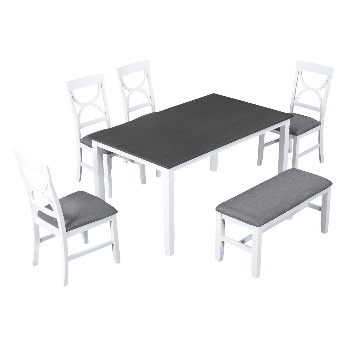 Tarragona 6-Piece Farmhouse Dining Set with Bench, Grey and White
