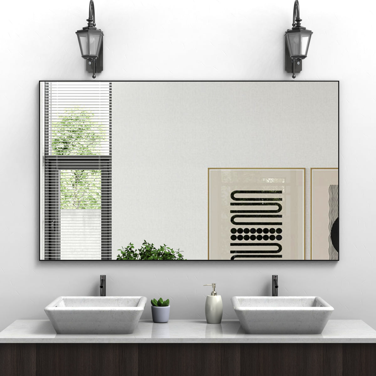 60 "x36" oversized modern square bathroom mirror with Balk frame decorative large wall mirror aluminum frame vertical or horizon