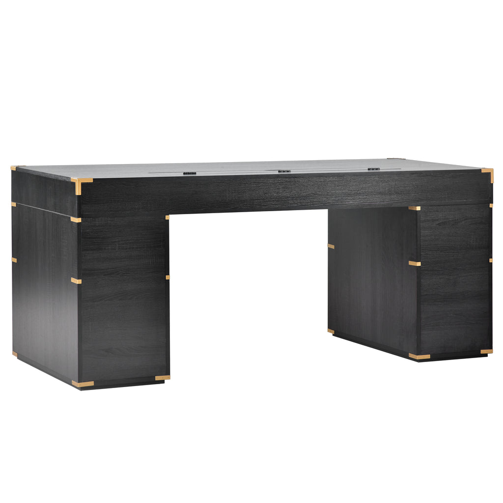 Sheridan Metal-Trim Executive Desk, Black and Gold, 70 in