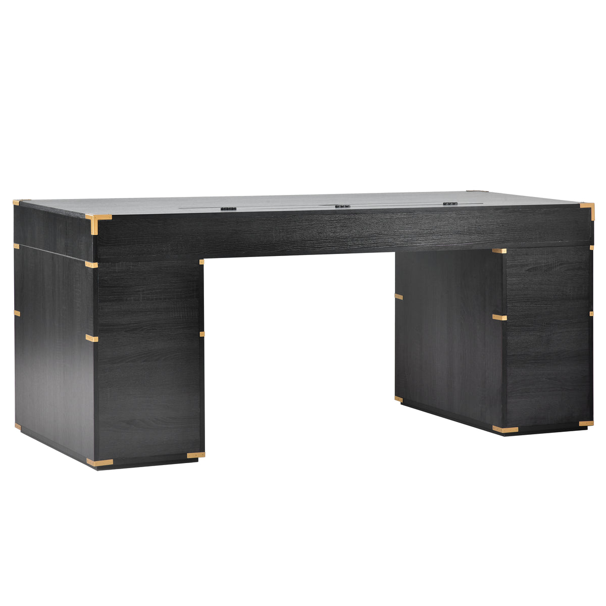 Sheridan Metal-Trim Executive Desk, Black and Gold, 70 in