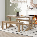 Tiberio 3-Piece Trestle Dining Set with 2 Benches, Natural Wood