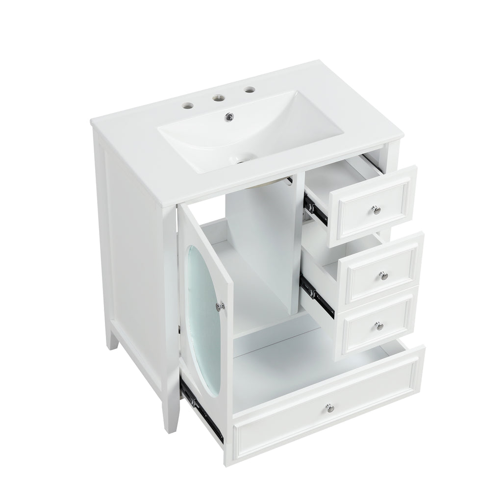 Giotto Three-Drawer Bathroom Vanity with Sink, White, 30 in