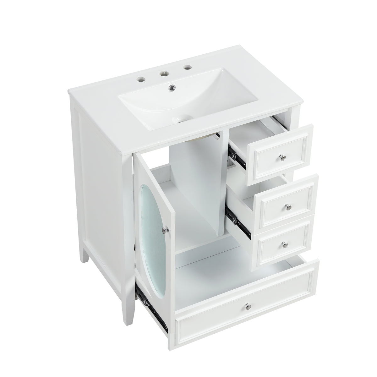 Giotto Three-Drawer Bathroom Vanity with Sink, White, 30 in