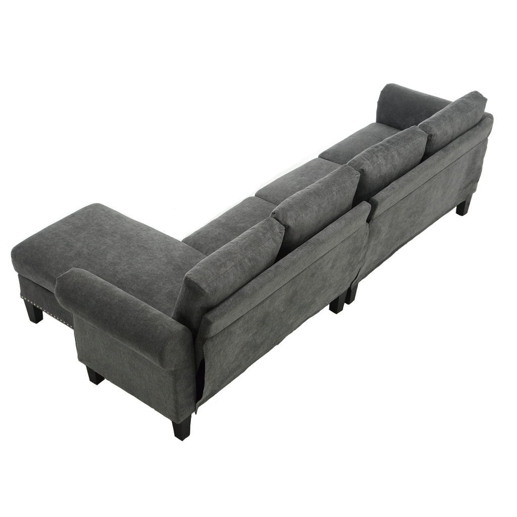 Brighton grey linen L-shaped sectional with storage ottoman, view 2