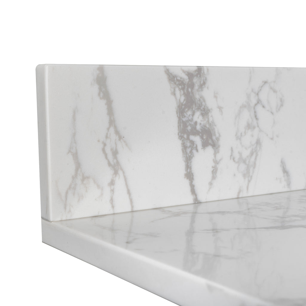 Montary 43x22 bathroom stone vanity top engineered stone carrara white marble color with rectangle undermount ceramic sink and 3 faucet hole with back splash