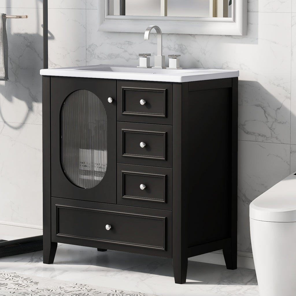 Giotto Three-Drawer Bathroom Vanity with Sink, Black, 30 in